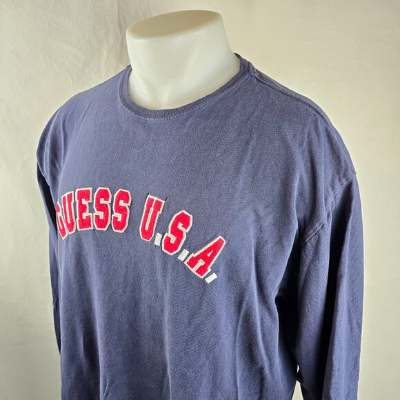 Vintage Guess Jeans T Shirt Mens XL Blue Embroidered Made in USA Long Sleeve - Picture 4 of 9
